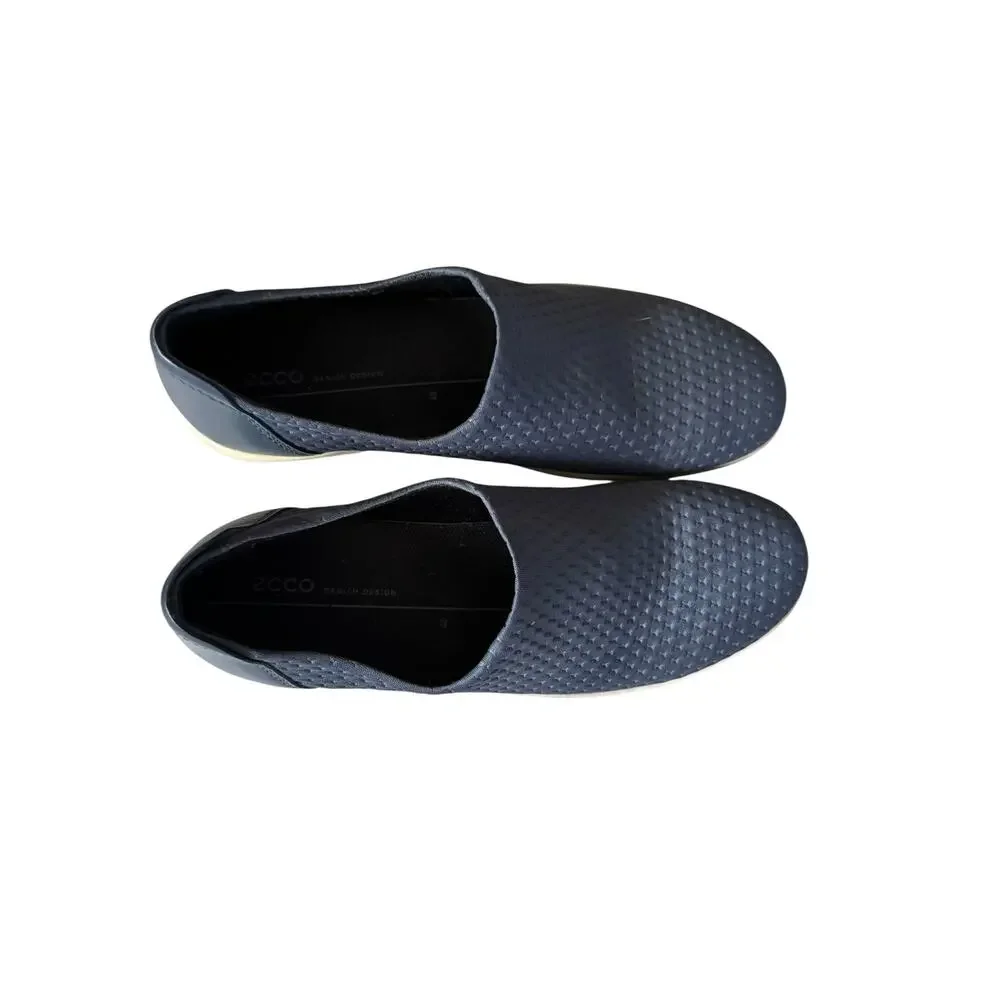 ECCO Soft 2.0 Womens Slip On Sneaker Blue Diamond Knit Textile Size 40 9 9.5